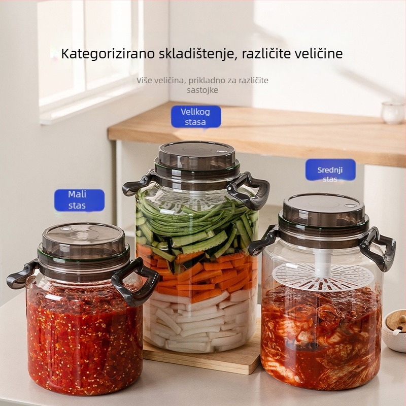 Aomart Zatvorena kuhinjska posuda za kiselo povrće, plastični materijal, kružni oblik, kapacitet 5 L i više, za kimchi, čili umak, đumbir i kiselo povrće