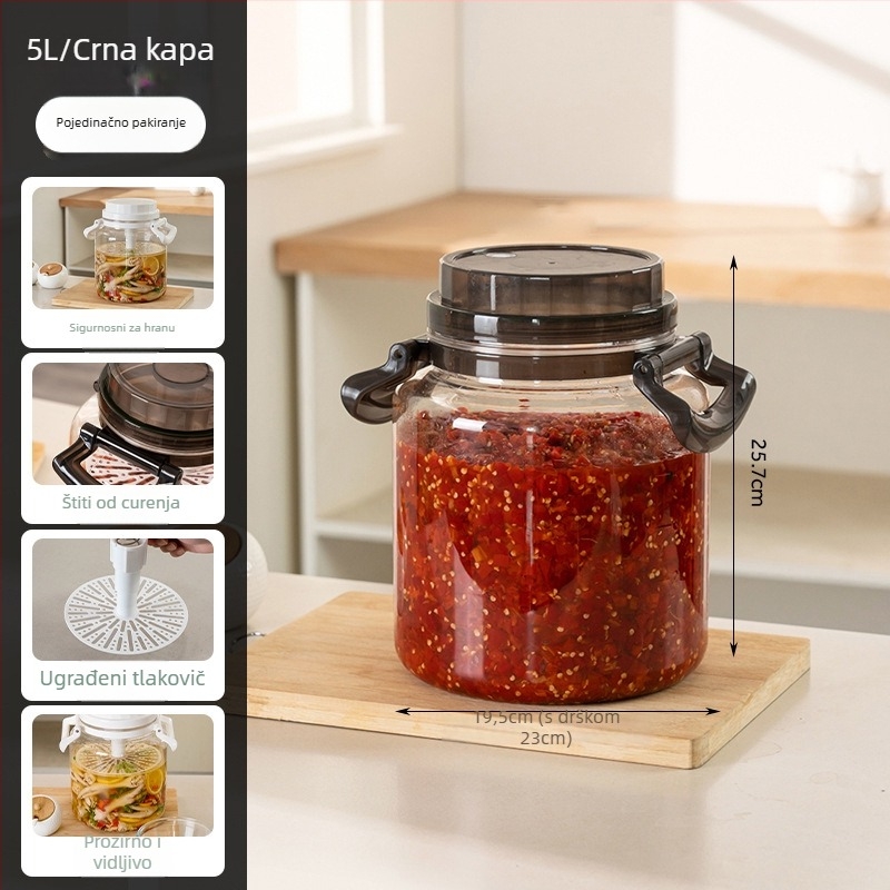Aomart Zatvorena kuhinjska posuda za kiselo povrće, plastični materijal, kružni oblik, kapacitet 5 L i više, za kimchi, čili umak, đumbir i kiselo povrće