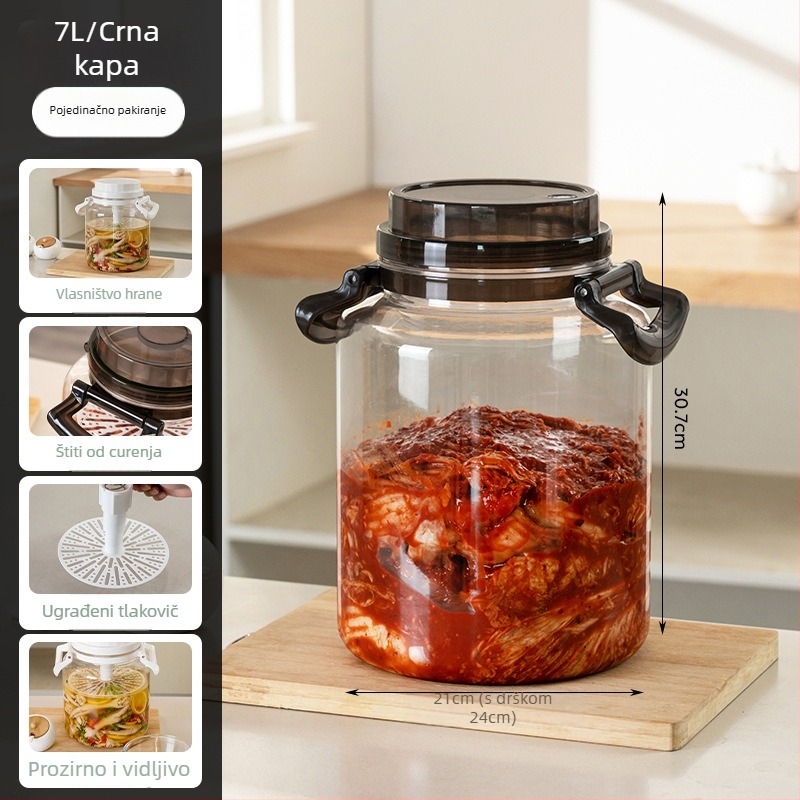 Aomart Zatvorena kuhinjska posuda za kiselo povrće, plastični materijal, kružni oblik, kapacitet 5 L i više, za kimchi, čili umak, đumbir i kiselo povrće