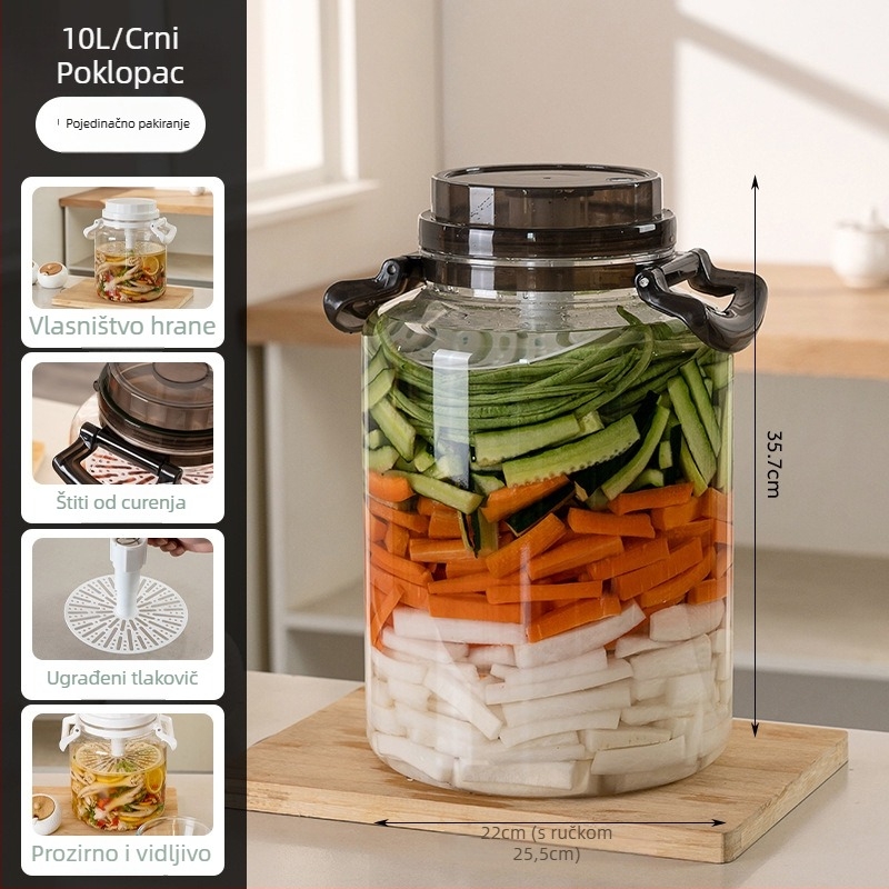 Aomart Zatvorena kuhinjska posuda za kiselo povrće, plastični materijal, kružni oblik, kapacitet 5 L i više, za kimchi, čili umak, đumbir i kiselo povrće