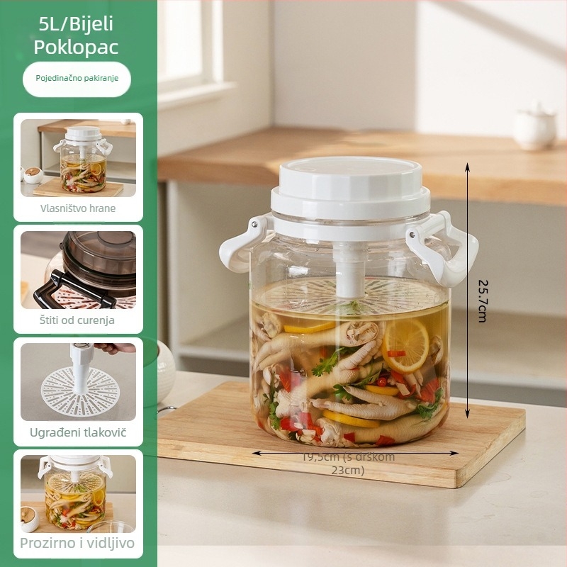 Aomart Zatvorena kuhinjska posuda za kiselo povrće, plastični materijal, kružni oblik, kapacitet 5 L i više, za kimchi, čili umak, đumbir i kiselo povrće