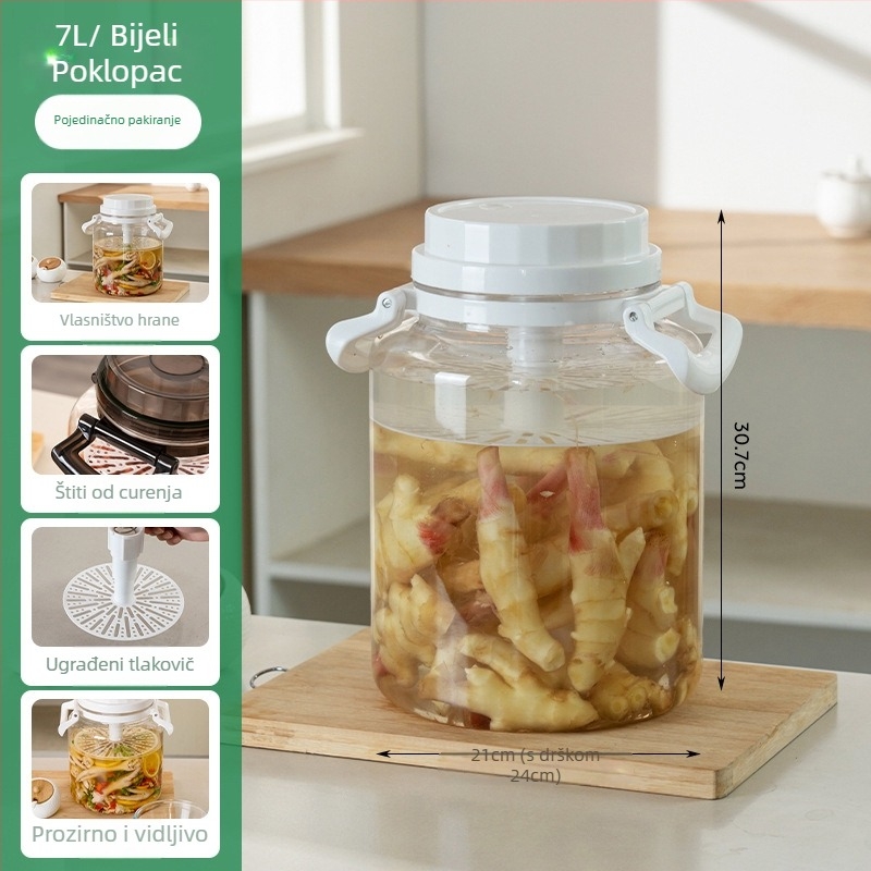 Aomart Zatvorena kuhinjska posuda za kiselo povrće, plastični materijal, kružni oblik, kapacitet 5 L i više, za kimchi, čili umak, đumbir i kiselo povrće