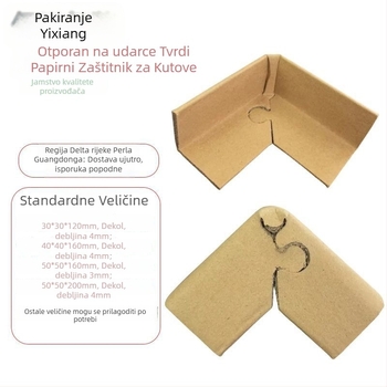 U-oblik zaštitni kut za kutove od kraft papira za pakiranje kartona i namještaja; dizajn protiv udara; materijal: kraft papir