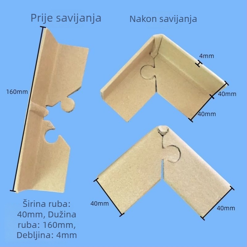 U-oblik zaštitni kut za kutove od kraft papira za pakiranje kartona i namještaja; dizajn protiv udara; materijal: kraft papir