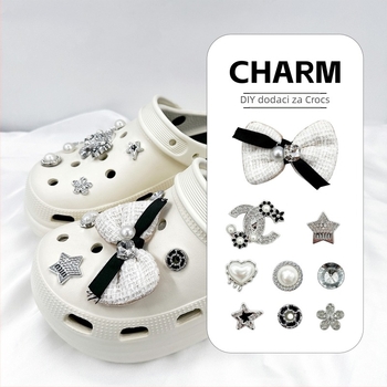 Set ukrasa za Crocs cipele s kristalima u obliku srca i mašnicom; model LF-0190; pogodna za papuče i Crocs; stil kopča, svakodnevna udobnost; marka New beauty; pogodno za ljeto, proljeće, jesen