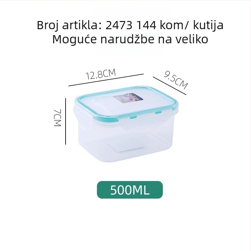Pravokutna PP kutija za čuvanje hrane sa zatvaračem, prozirna, 301-500 ml