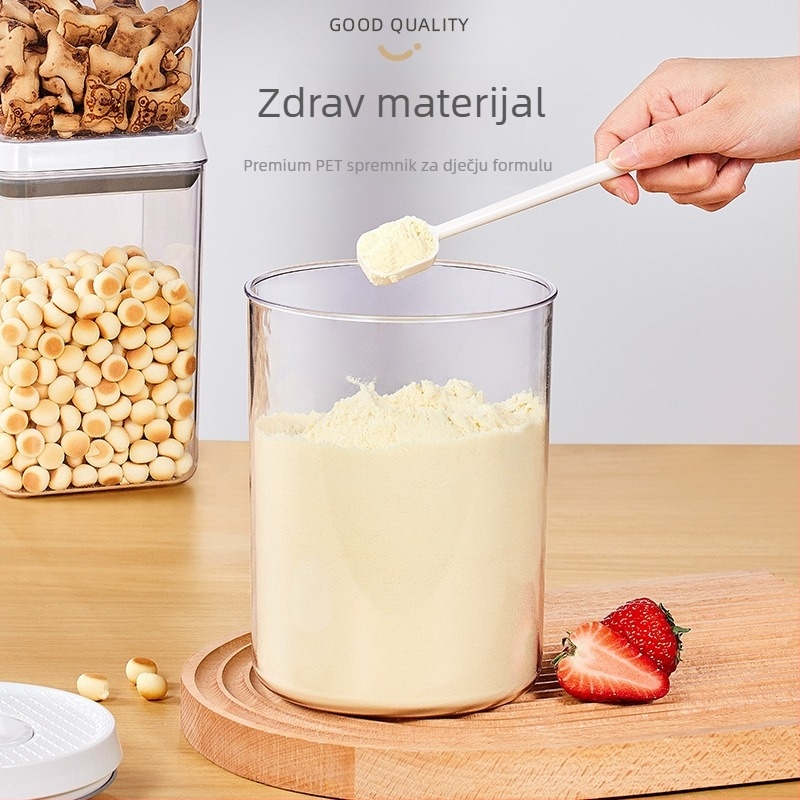 Kockasta plastična posuda za skladištenje žitarica i brašna, prehrambene kvalitete, s poklopcem, kapacitet 1–2 L