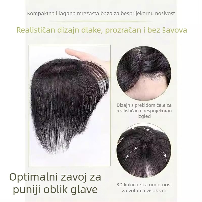 Umjetne šiške s motivom četverolistne djeteline, volumen na vrhu glave, prirodna pokrivenost sijedih vlasi na čelu