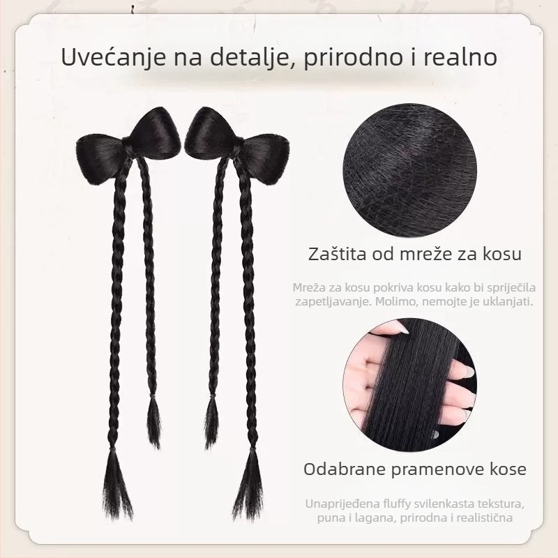 Dječja perika s repom, lagana, s klipsom za kosu, s pletenicama zmajevih brkova, Hanfu inspiriran starim stilom, model PY616, materijal: visoko otporna žica, prerada: mehanizam
