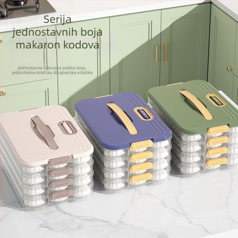 Macaron stil višeslojna skladišna kutija u hladnjaku, s nezavisnim pretincima, tajmerom i poklopcem s kopčom, izrađena od plastike pogodne za hranu