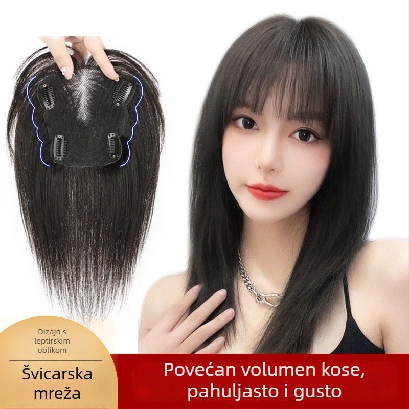 Dodatak kosi za žene, model Butterfly Swiss Net, prava ljudska kosa, ručno i strojno pletena, ravni stil