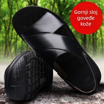 Muške kožne sandale za plažu s debelom gumom, otvoreni prst, kopča
