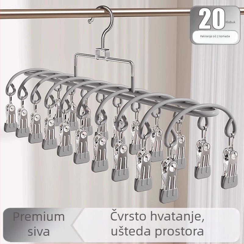 Vješalica s više klipsi od nehrđajućeg čelika, moderni minimalistički dizajn; pogodna za odjeću, hlače i kravate; ovlaštena privatna marka