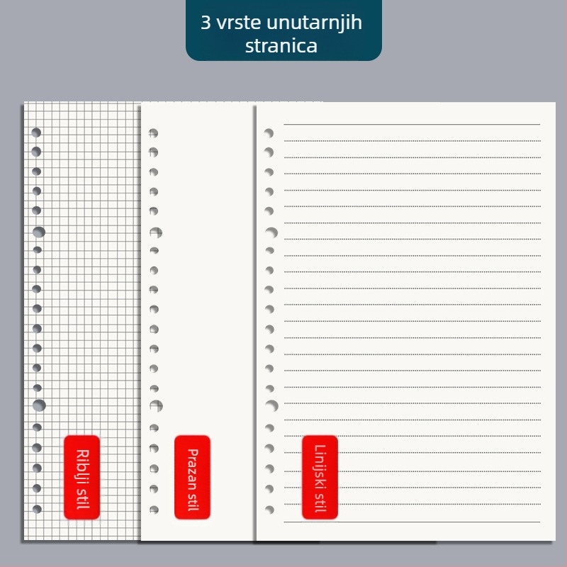 Bilježnica B5 s osam rupa, s odvojivom spiralom, format A5, jednostavna i debela, za učenike