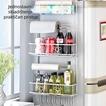 Bočni zidni regaľ za pohranu frižidera | metalni, bez ugradnje, zidno vješanje, skandinavski stil