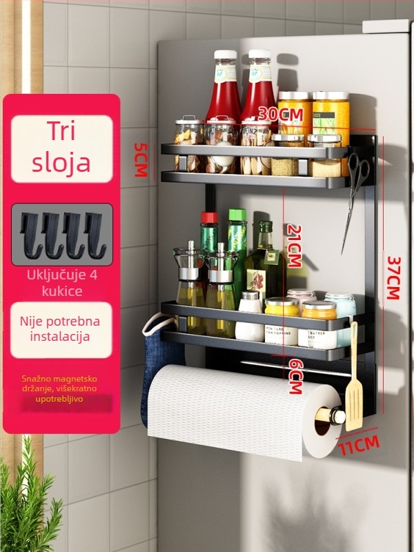 Bočni zidni regaľ za pohranu frižidera | metalni, bez ugradnje, zidno vješanje, skandinavski stil