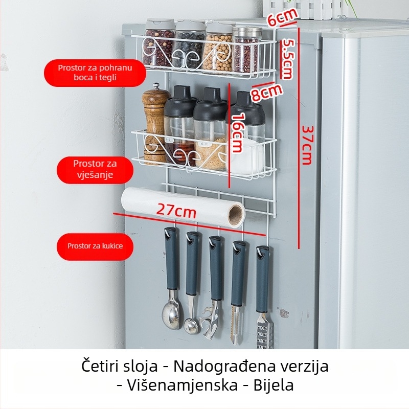 Bočni zidni regaľ za pohranu frižidera | metalni, bez ugradnje, zidno vješanje, skandinavski stil