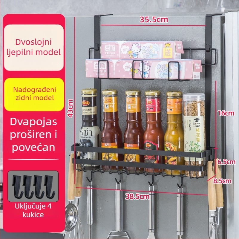 Bočni zidni regaľ za pohranu frižidera | metalni, bez ugradnje, zidno vješanje, skandinavski stil