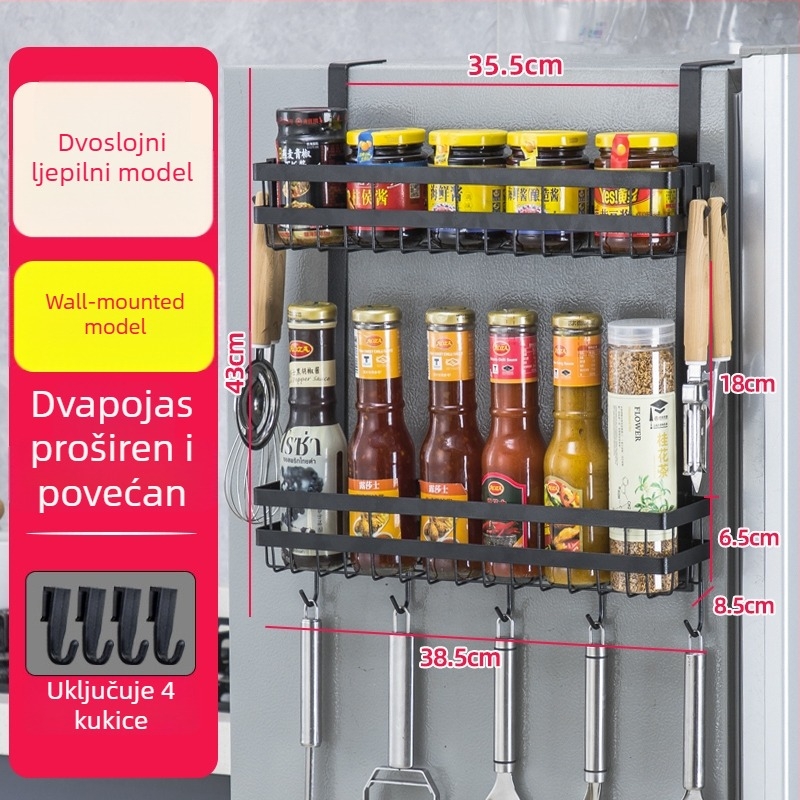 Bočni zidni regaľ za pohranu frižidera | metalni, bez ugradnje, zidno vješanje, skandinavski stil
