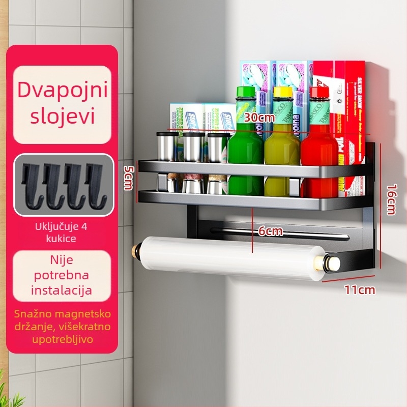 Bočni zidni regaľ za pohranu frižidera | metalni, bez ugradnje, zidno vješanje, skandinavski stil