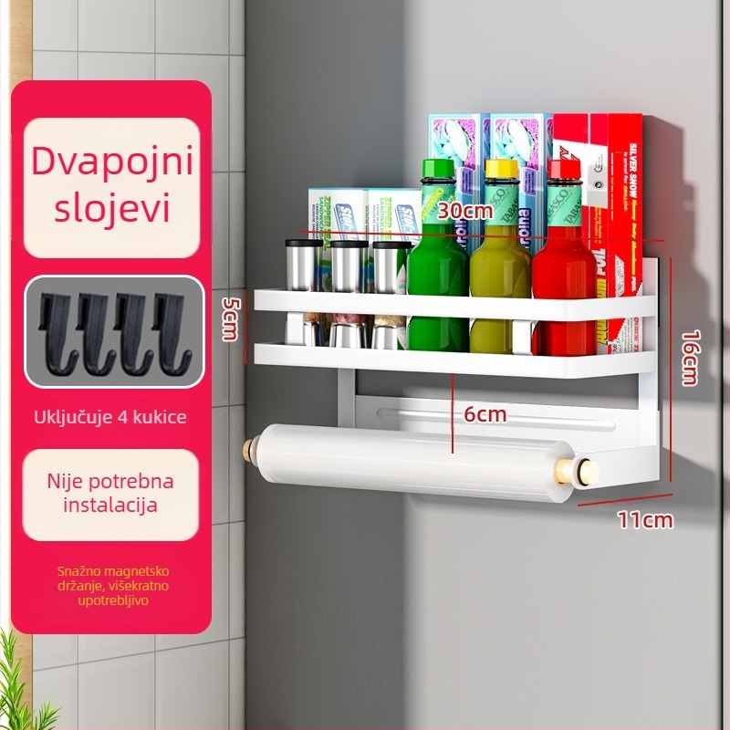Bočni zidni regaľ za pohranu frižidera | metalni, bez ugradnje, zidno vješanje, skandinavski stil