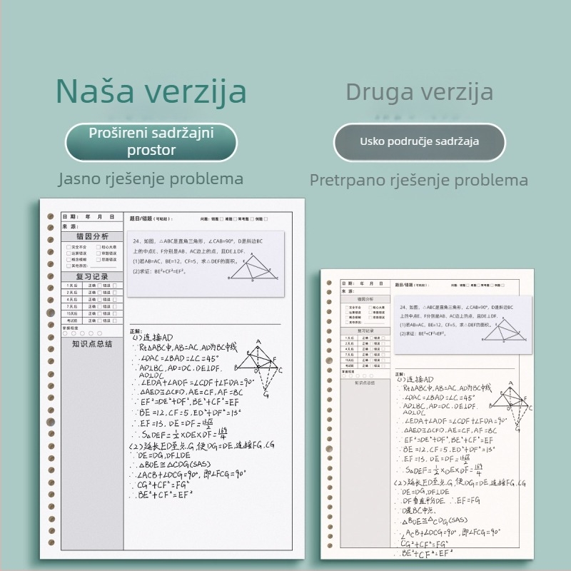 Bilježnica za ispravljanje matematičkih zadataka, s labavim listovima, PVC korica, Dowling papir, 70 g/m2, 120 stranica
