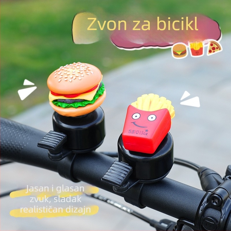 Željezno zvono za bicikl s motivom hamburgera i ukrasom pomfrita i sendviča