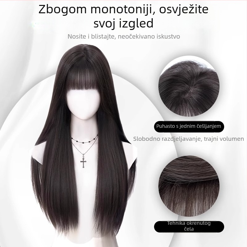 Dio peruke za vrh glave, prirodan stil, duga kosa s ravnim fringeom, kosa od proteinske svile