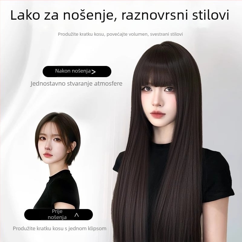 Dio peruke za vrh glave, prirodan stil, duga kosa s ravnim fringeom, kosa od proteinske svile