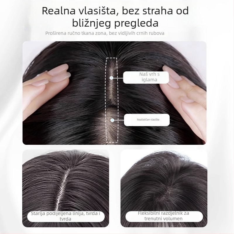 Dio peruke za vrh glave, prirodan stil, duga kosa s ravnim fringeom, kosa od proteinske svile