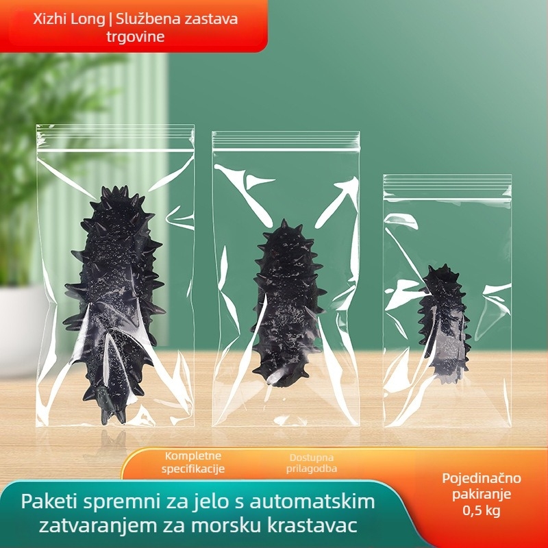 Prozirna vrećica za pakiranje hrane sa samouzavaranjem; Marka: Cnon/xizhilong; Materijal: Novi materijal; Namjena: Pakiranje hrane; Duljina zatvaranja: 0,5–2 cm