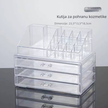 Stolni organizator kozmetike s prozirnim ladicama i višeslojnom policom za ruževe