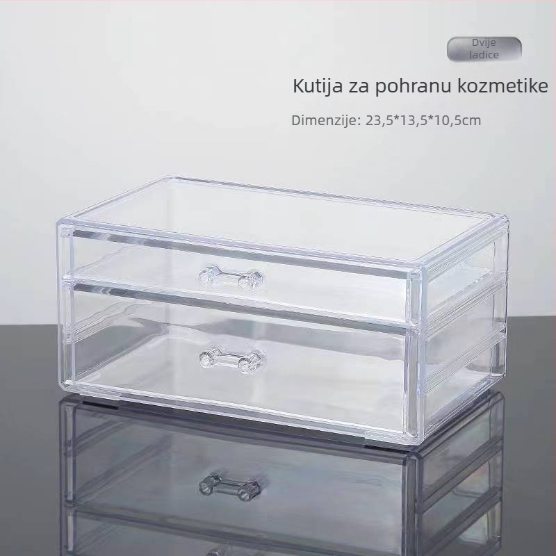 Stolni organizator kozmetike s prozirnim ladicama i višeslojnom policom za ruževe