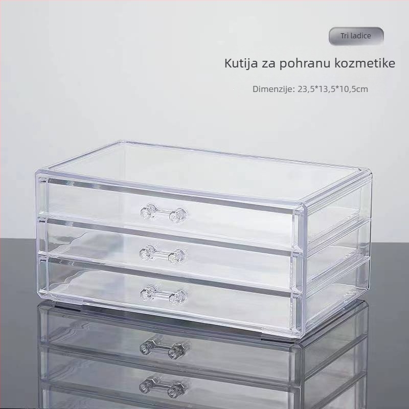 Stolni organizator kozmetike s prozirnim ladicama i višeslojnom policom za ruževe