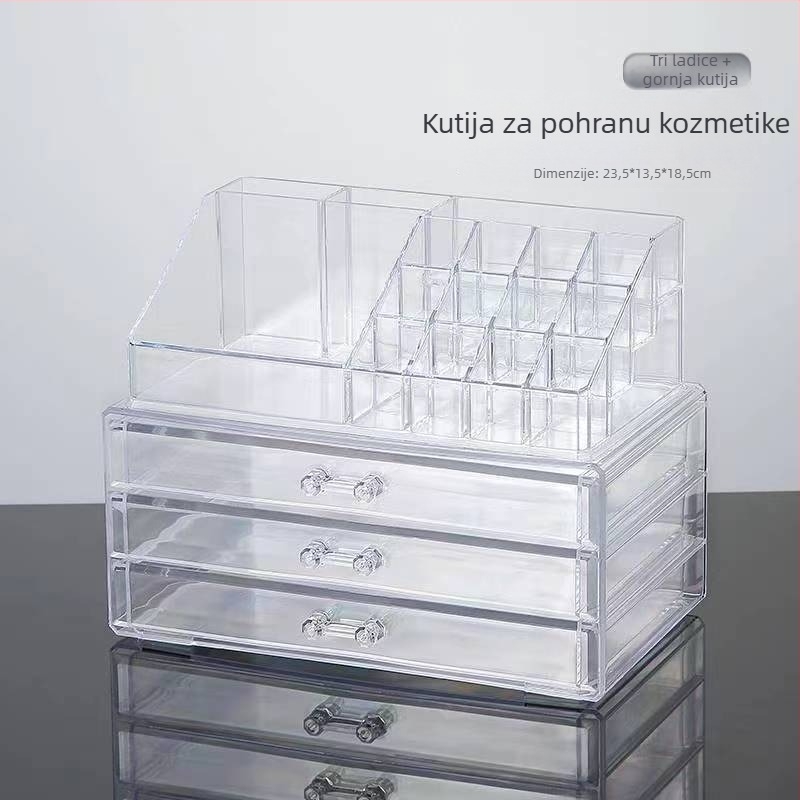 Stolni organizator kozmetike s prozirnim ladicama i višeslojnom policom za ruževe