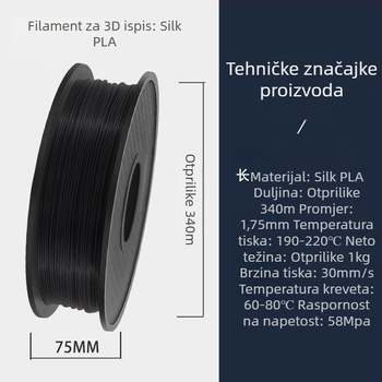 PLA filament za 3D ispis - duljina oko 340 m - gustoća 1,24 g/cm3 - kružni presjek