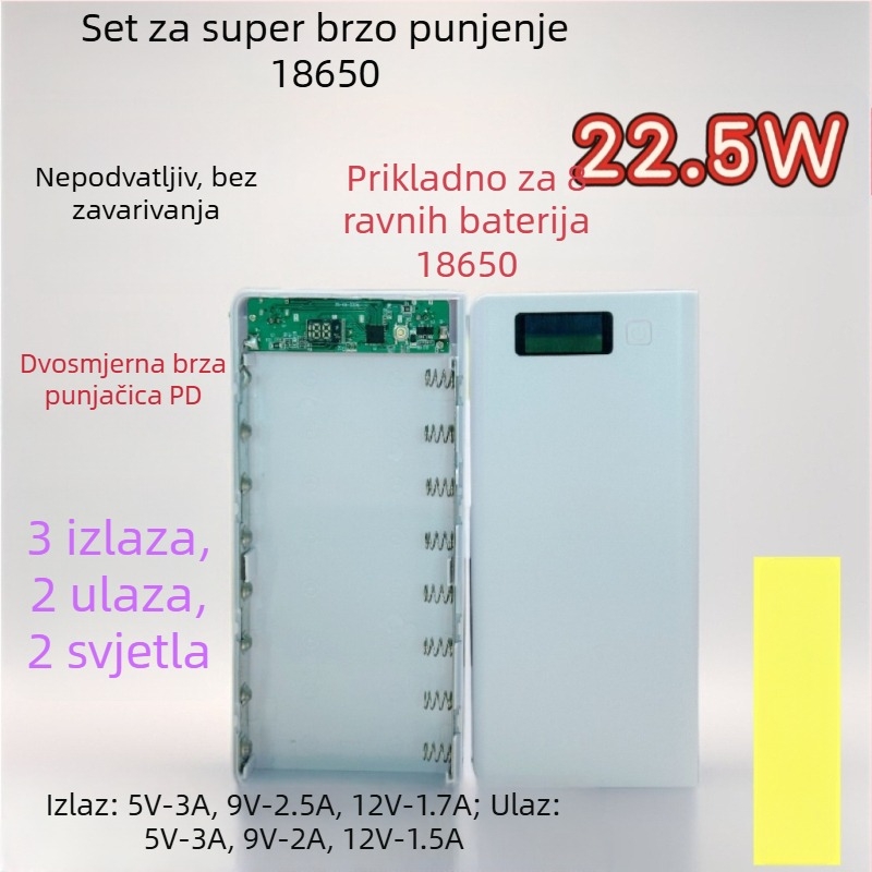 Bez zavarivanja 8‑ćelijska kutija za bateriju 18650 za DIY kućište mobilnog napajanja uz dvostruko brzo punjenje