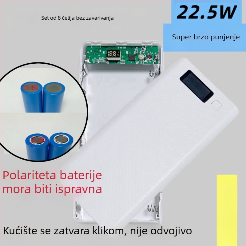 Bez zavarivanja 8‑ćelijska kutija za bateriju 18650 za DIY kućište mobilnog napajanja uz dvostruko brzo punjenje