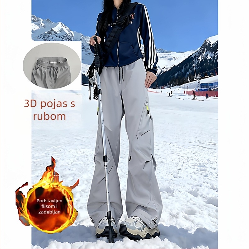 Jesensko-zimske radne hlače za muškarce i žene, fleece podstava, debele, slobodan ravni kroj, otporne na vjetar, za vanjsku upotrebu