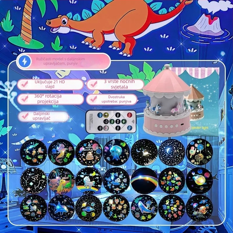 Projektor zvjezdane noći za djecu – USB napajanje, reprodukcija glazbe, prilagodba svjetline, stolna instalacija