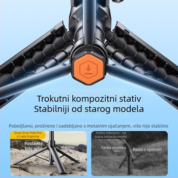 Selfie štap s tronožom za telefon, universalno, stabilizacija slike, 360° okret, Bluetooth daljinski, LED svjetlo