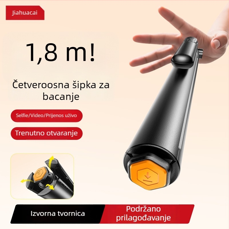 Selfie štap s tronožom za telefon, universalno, stabilizacija slike, 360° okret, Bluetooth daljinski, LED svjetlo