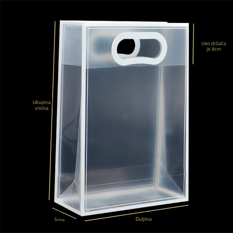 Prozirna PVC torba za darove, minimalistički dizajn, toplinsko otiskivanje, mogućnost otisaka logotipa, pogodna za pakiranje darova