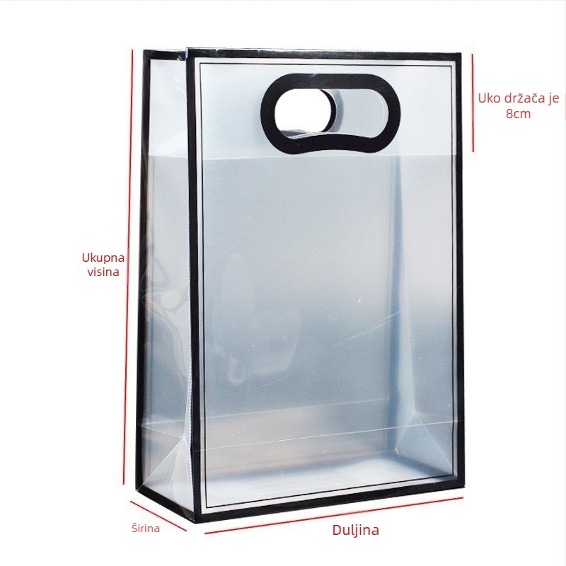 Prozirna PVC torba za darove, minimalistički dizajn, toplinsko otiskivanje, mogućnost otisaka logotipa, pogodna za pakiranje darova