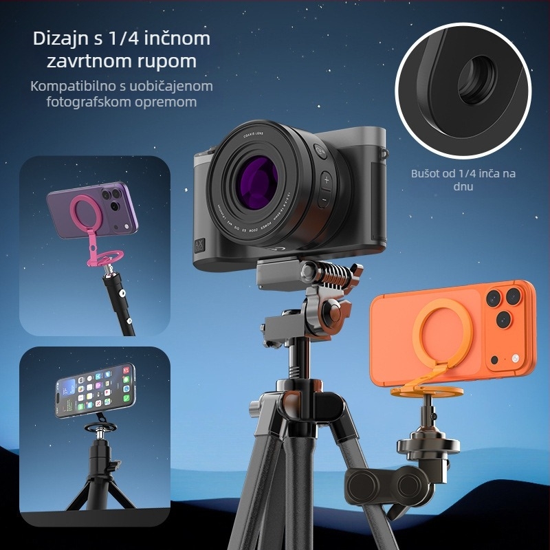 Magnetski držač za telefon od legure, stolni, s dvostrukim prstenima i navojem 1/4
