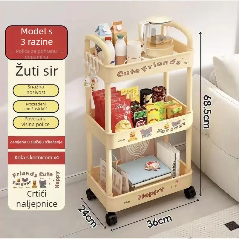 Podni regál za skladištenje, 4 etaže, plastični, pokretni, moderni minimalistički stil