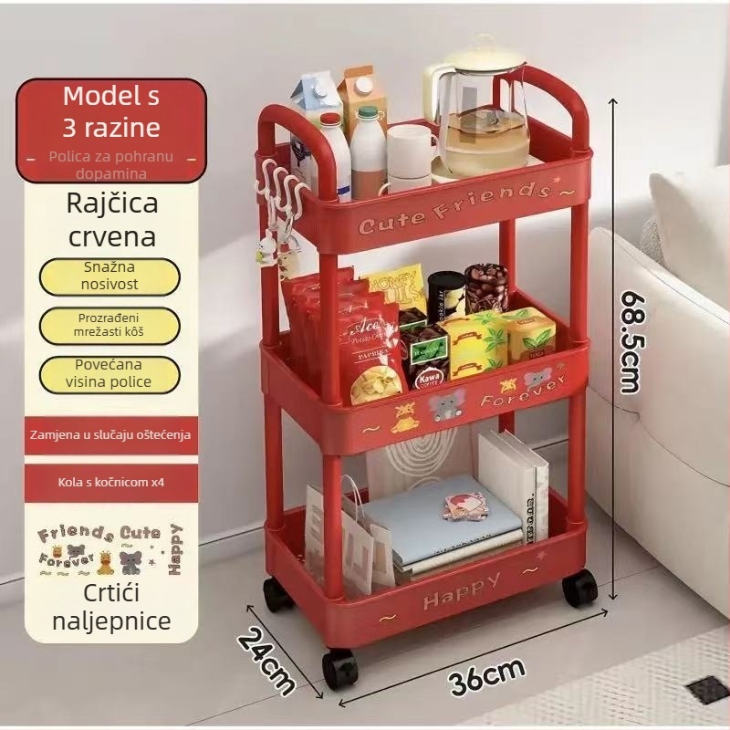 Podni regál za skladištenje, 4 etaže, plastični, pokretni, moderni minimalistički stil