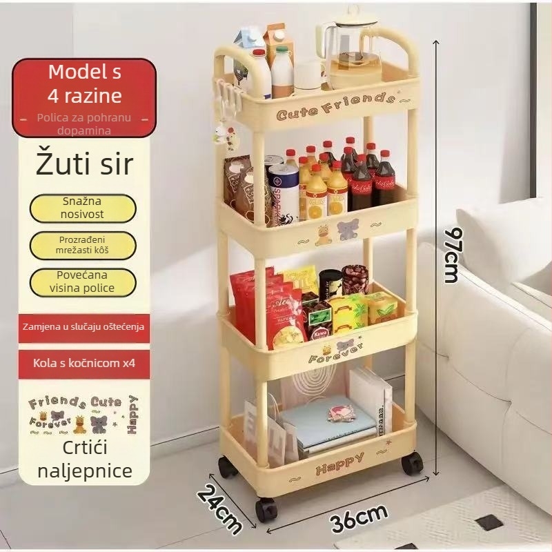 Podni regál za skladištenje, 4 etaže, plastični, pokretni, moderni minimalistički stil