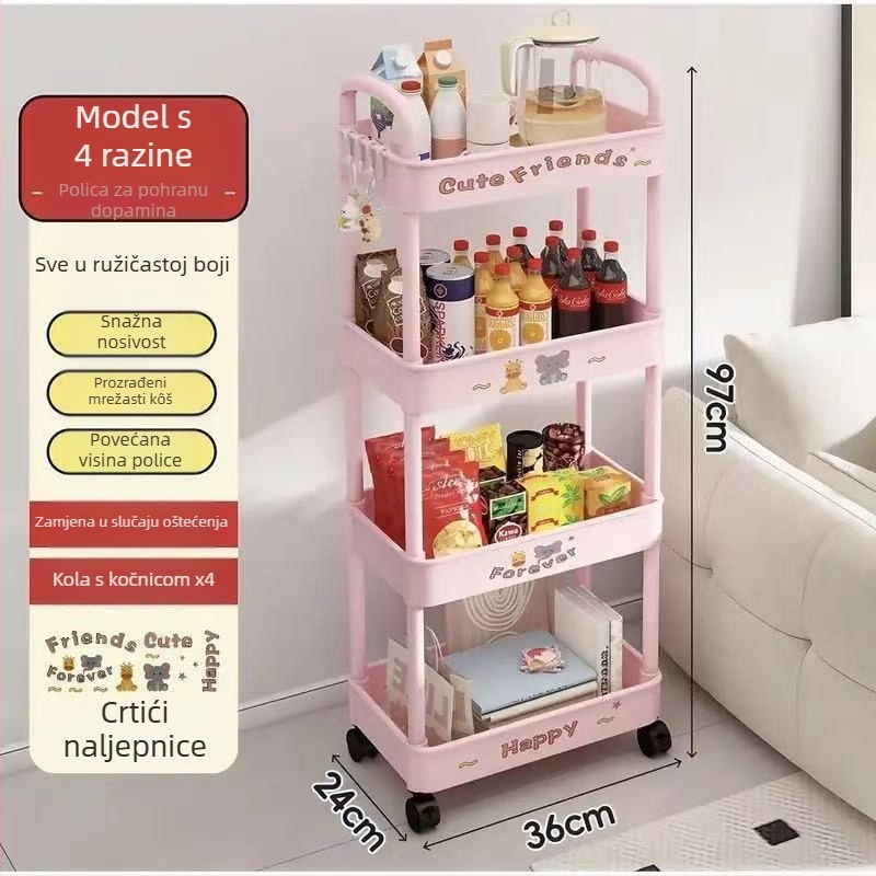 Podni regál za skladištenje, 4 etaže, plastični, pokretni, moderni minimalistički stil