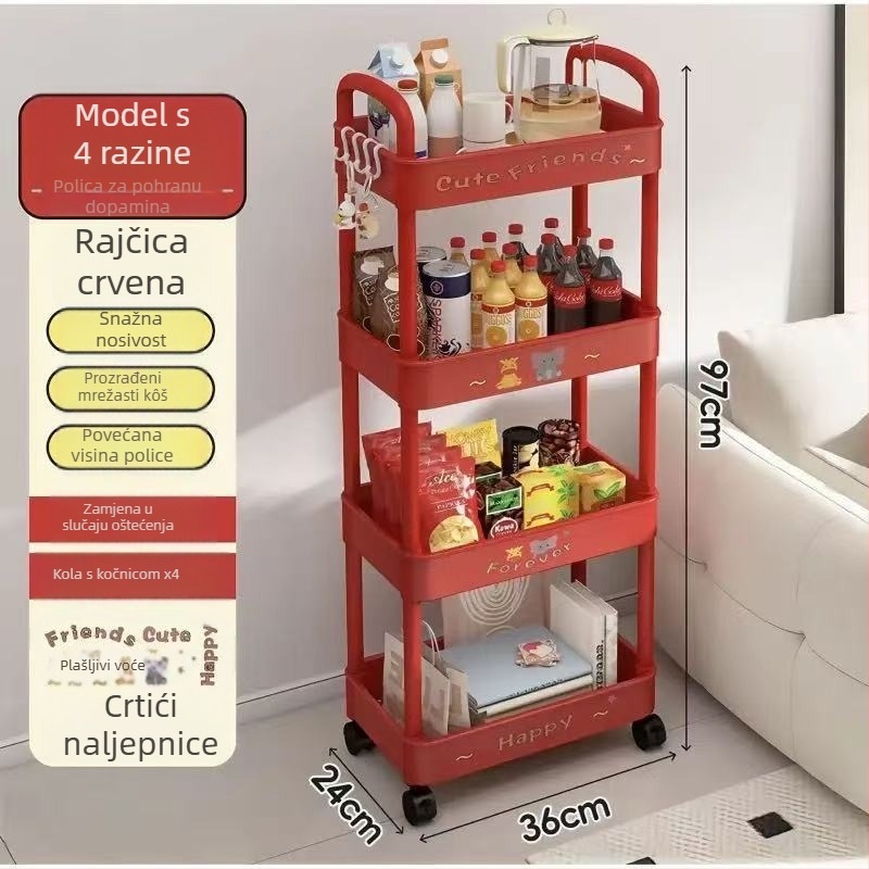 Podni regál za skladištenje, 4 etaže, plastični, pokretni, moderni minimalistički stil